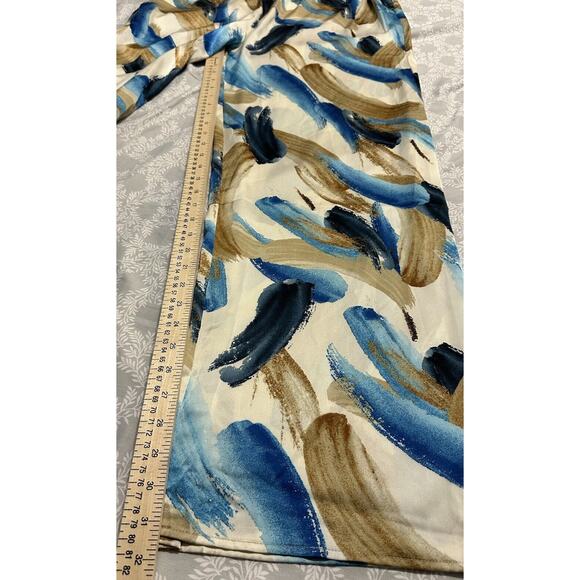 12th Tribe Perla Blue Watercolor Satin Wide Leg Pants Elastic Waist Sz M NWT - Picture 7 of 14